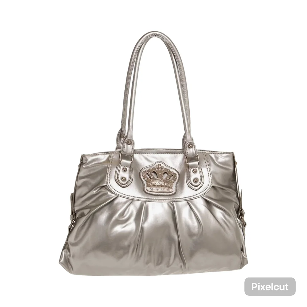NWOT Metallic Silver Crown Shoulder Bag